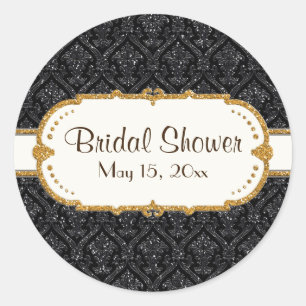 Faux Black Gold Glitter Damask Weddenschap Ronde Sticker