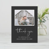 Faux Black Kraft rustieke bruiloft 2 foto Bedankkaart (Staand voorkant)
