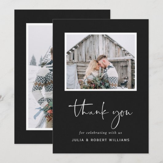 Faux Black Kraft rustieke bruiloft 2 foto Bedankkaart (Voorkant / Achterkant)