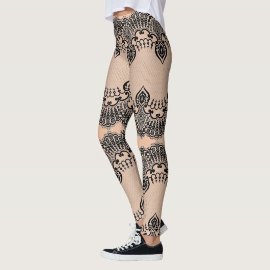 Faux Black Lace Fishnet Leggings - Aangepaste kleu (Links)