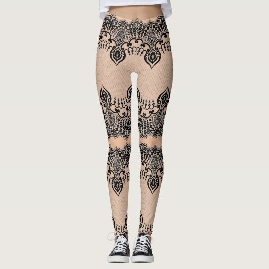 Faux Black Lace Fishnet Leggings - Aangepaste kleu (Voorkant)