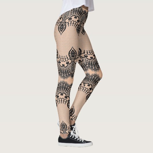 Faux Black Lace Fishnet Leggings - Aangepaste kleu (Rechts)