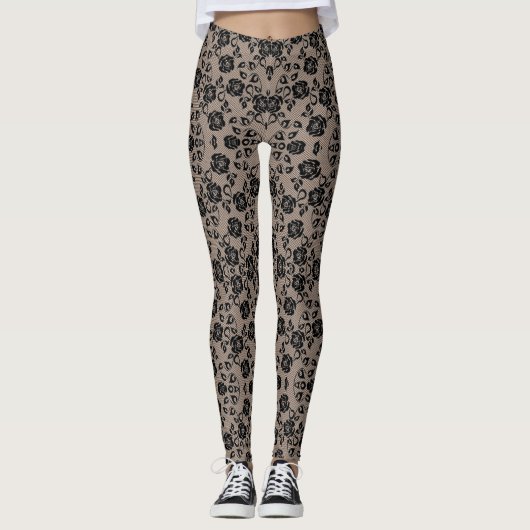 Faux Black Lace Fishnet-Leggings Leggings (Voorkant)