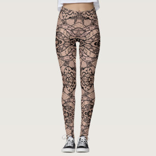 Faux Black Lace Fishnet-Leggings met bloemen Leggings