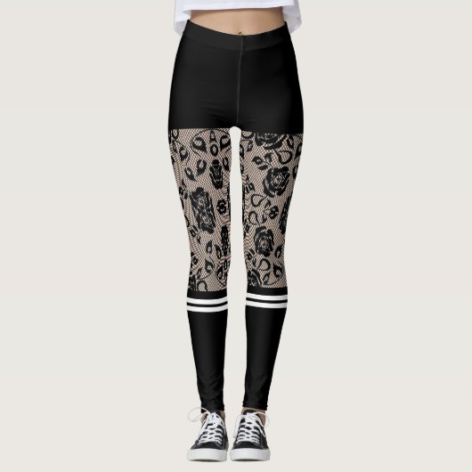 Faux Black Lace Fishnet Leggings Short & Sokken (Voorkant)
