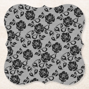 Faux Black Lace Fishnet Paper Onderzetter met Roze