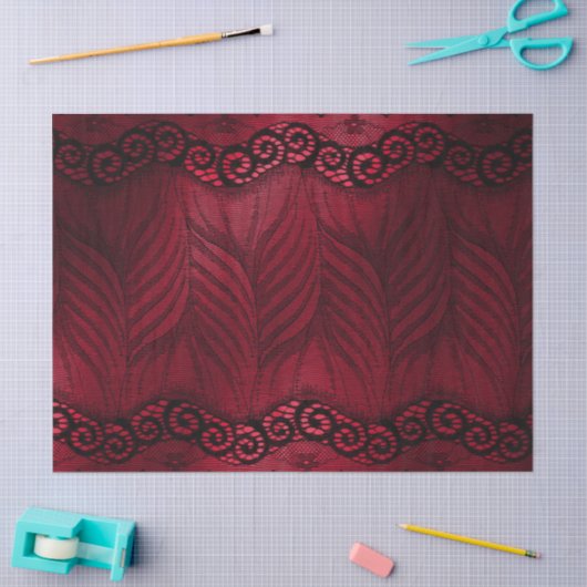 Faux Black Lace op Red Decoupage Tissuepapier (Craft)