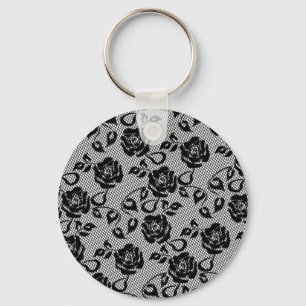 Faux Black Lace Roos Fishnet Sleutelhanger
