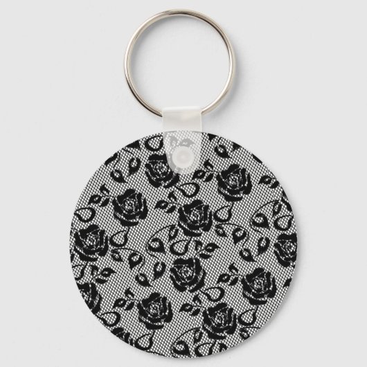 Faux Black Lace Roos Fishnet Sleutelhanger (Voorkant)