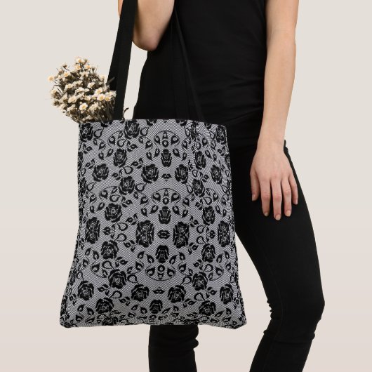 Faux Black Lace Rozen Fishnet Canvas tas (Dichtbij)