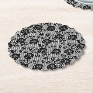 Faux Black Lace Rozen Fishnet Paper Onderzetter