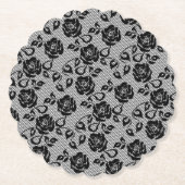 Faux Black Lace Rozen Fishnet Paper Onderzetter (Voorkant)