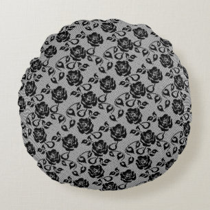 Faux Black Lace Rozen Fishnet Round Pillow Rond Kussen