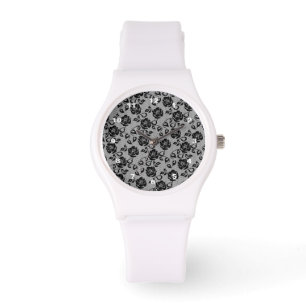 Faux Black Lace Rozen Fishnets - Romantic Elegant Horloge