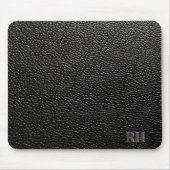 Faux Black Leather Custom Monogrammed Initialen Muismat (Voorkant)