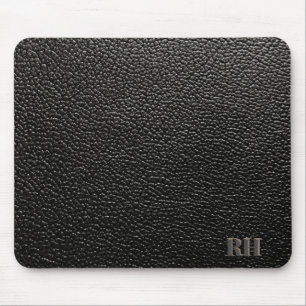 Faux Black Leather Custom Monogrammed Initialen Muismat