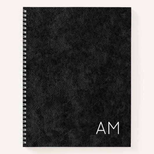 Faux Black Leather Modern 2 Letter Monogram Notitieboek (Voorkant)