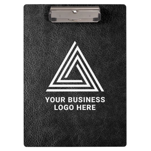 Faux Black Leather Modern Business Logo Klembord (Voorkant)