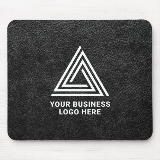 Faux Black Leather Modern Business Logo Muismat (Voorkant)