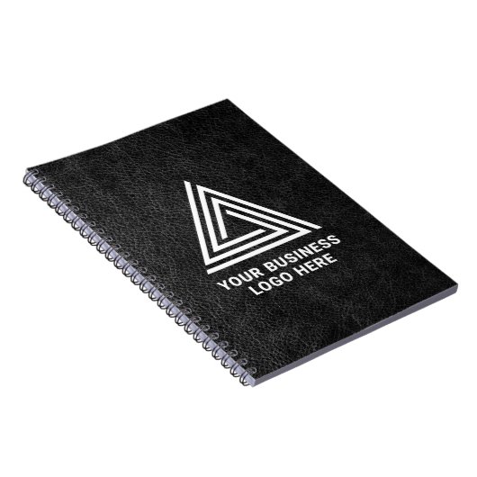 Faux Black Leather Modern Business Logo Notitieboek (Rechterzijde)