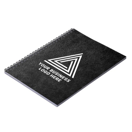 Faux Black Leather Modern Business Logo Notitieboek (Linkerzijde)