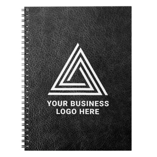 Faux Black Leather Modern Business Logo Notitieboek (Voorkant)