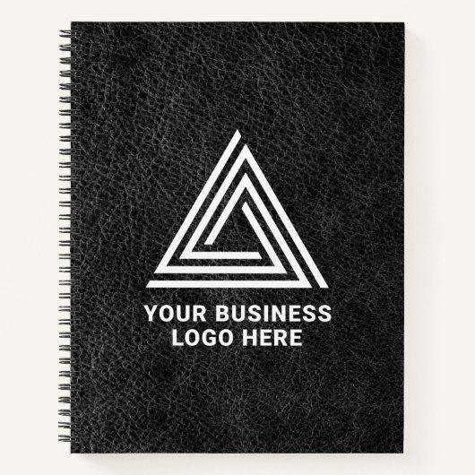 Faux Black Leather Modern Business Logo Notitieboek (Voorkant)
