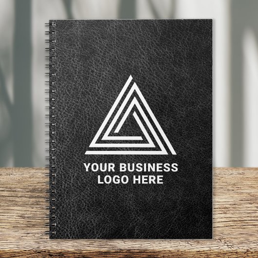 Faux Black Leather Modern Business Logo Notitieboek