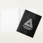 Faux Black Leather Modern Business Logo Planner (Display)