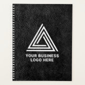 Faux Black Leather Modern Business Logo Planner (Voorkant)