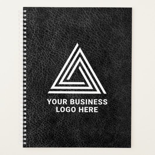 Faux Black Leather Modern Business Logo Planner (Voorkant)