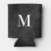 Faux Black Leather Modern Monogram Blikjeskoeler (Voorkant)