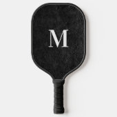 Faux Black Leather Modern Monogram Pickleball Paddle (Voorkant)
