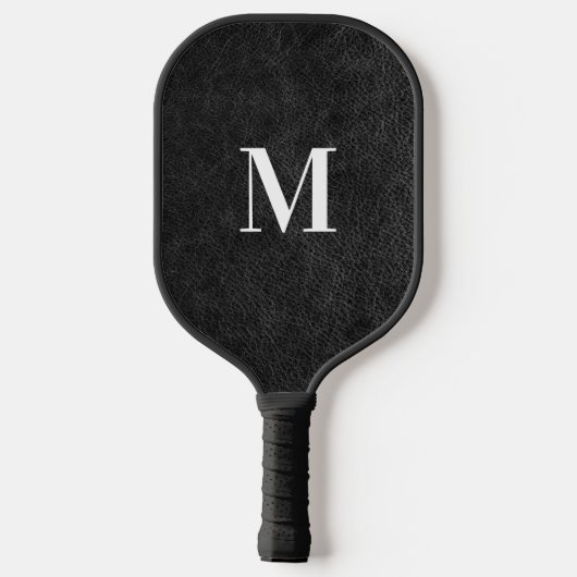 Faux Black Leather Modern Monogram Pickleball Paddle (Achterkant)