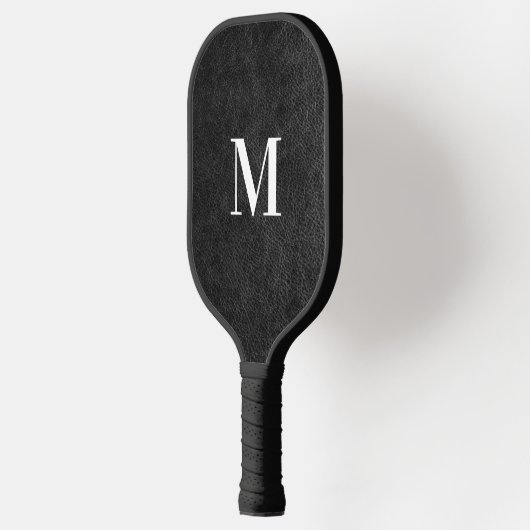 Faux Black Leather Modern Monogram Pickleball Paddle (Links)