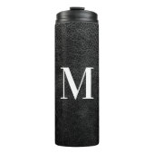 Faux Black Leather Modern Monogram Thermosbeker (Voorkant)