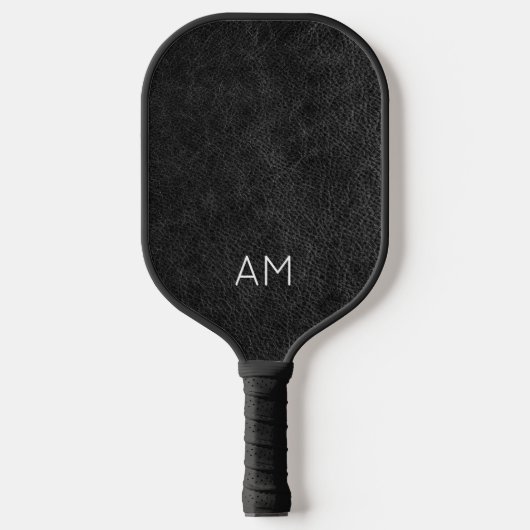 Faux Black Leather Two Letter Monogram Pickleball Paddle (Voorkant)