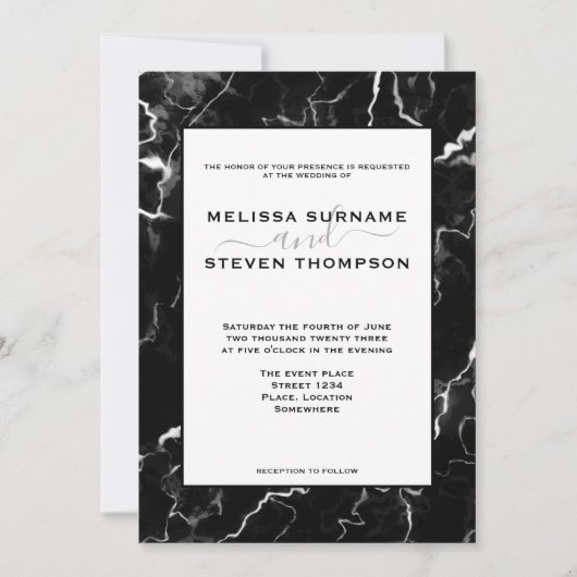 Faux Black Marble Texture Kijk bruiloft Kaart (Voorkant)