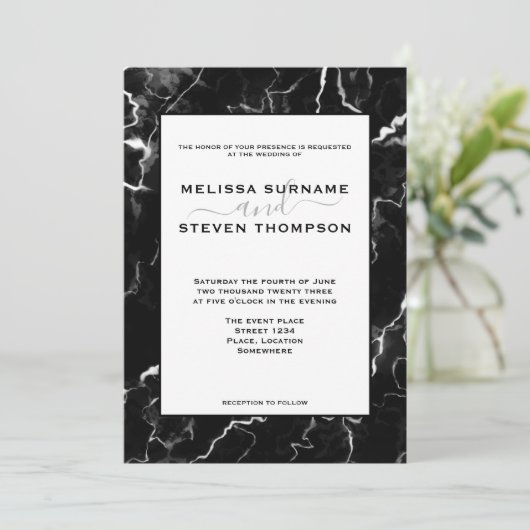 Faux Black Marble Texture Kijk bruiloft Kaart (Staand voorkant)