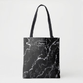 Faux Black Marble-textuur met aangepaste naam Tote Bag (Voorkant)