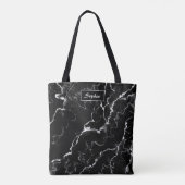 Faux Black Marble-textuur met aangepaste naam Tote Bag (Achterkant)