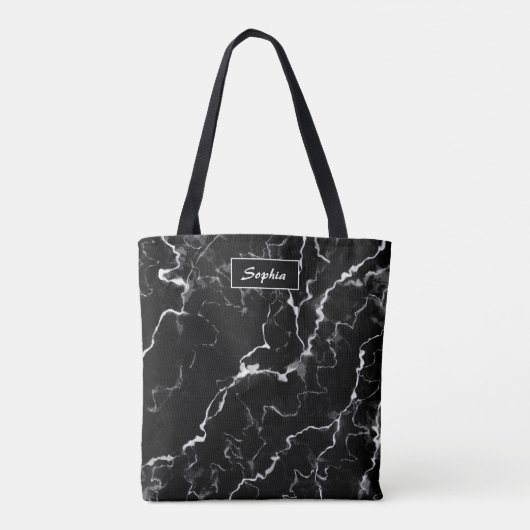Faux Black Marble-textuur met aangepaste naam Tote Bag (Achterkant)