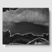 Faux Black Marged Agate Elegant Silver Glitter Gastenboek (Voorkant)