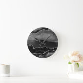 Faux Black Marged Agate Elegant Silver Glitter Ronde Klok (Huis)