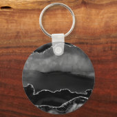 Faux Black Marged Agate Elegant Silver Glitter Sleutelhanger (Voorkant)