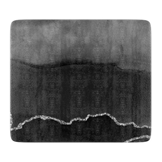 Faux Black Marged Agate Elegant Silver Glitter Snijplank (Voorkant)