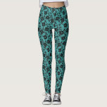 Faux Black Rozen Lace Fishnet Turquoise Leggings<br><div class="desc">Uw kleuren - Faux Black Rozen Lace Fishnet Romantic Fun Modern Flowers and Leaves Gift - Kies / voeg uw favoriete achtergrondkleur toe. U kunt ook jouw tekst/naam toevoegen. Resize en beweeg of verwijder/voeg element - afbeelding/tekst met aanpassingshulpmiddel toe. Ontwerp door MIGNED. Zie mijn andere projecten/design. U kunt deze design...</div>