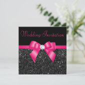 Faux Black Sequins en Hot Pink Bow Wedding Kaart (Staand voorkant)
