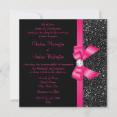 Faux Black Sequins en Hot Pink Bow Wedding Kaart (Achterkant)