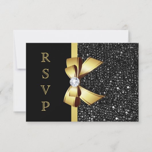 Faux Black Sequins Gold Bow RSVP (Voorkant)